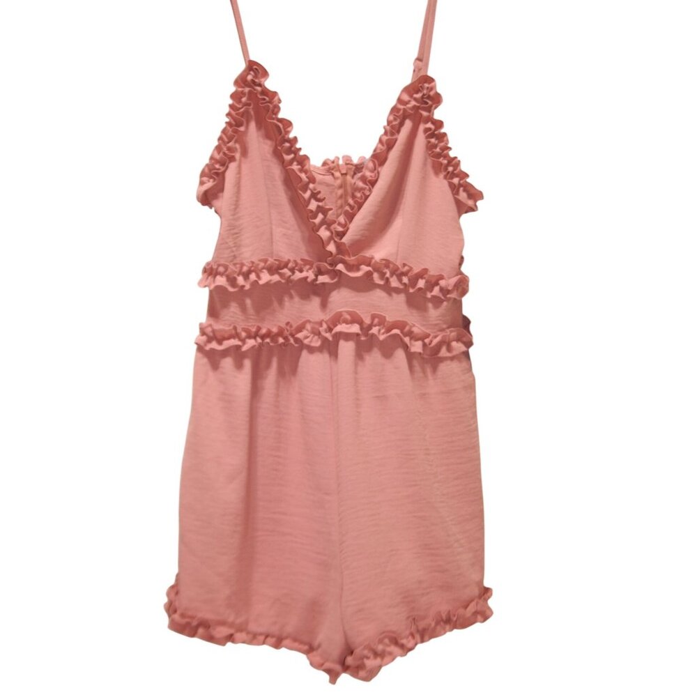Iris Womens Small Pink Ruffle Babydoll Romper One Piece Loungewear Coquette Soft